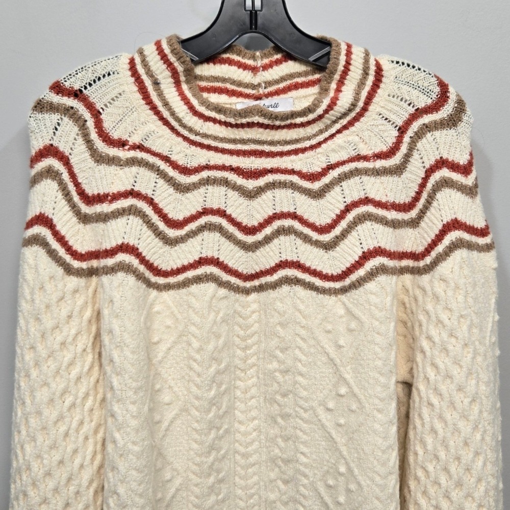 Madewell‎ Pickard Mockneck Sweater XL Retro 70s Chunky Cable 3D Bobble Knit Cozy - Picture 3 of 9